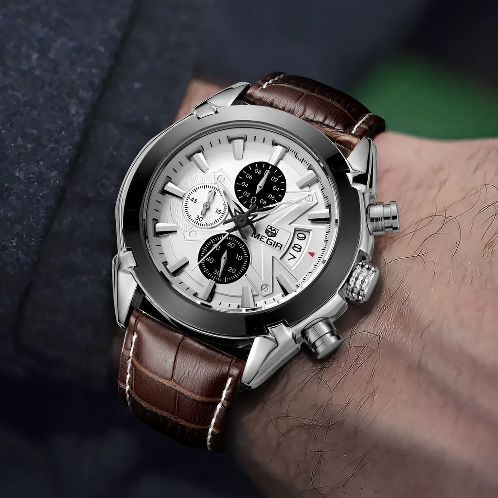 Men's multifunctional quartz watch with three dials and luminous hands on waterproof case