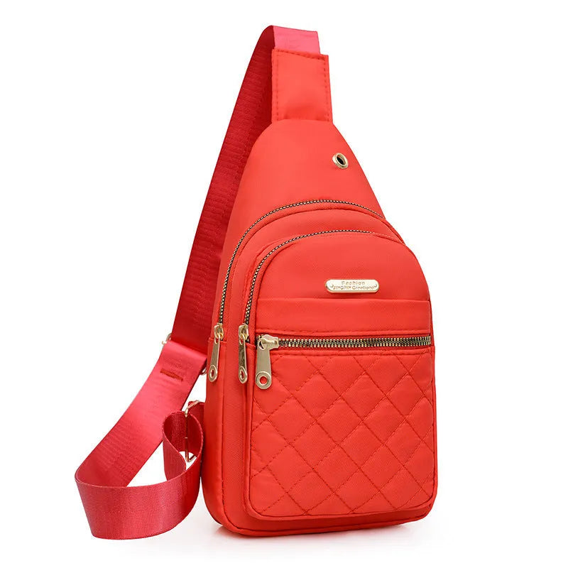 Crossbody sports chest bag in Oxford cloth with plaid pattern detail