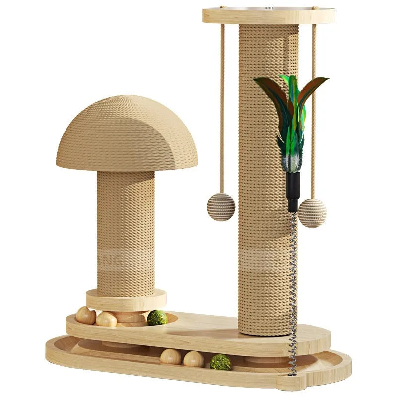 Solid wood cat turntable scratching post and climbing frame toy in a chosen style variant.
