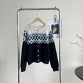 Women's loose-fit jacquard knit sweater coat with contrasting colours in milky white.