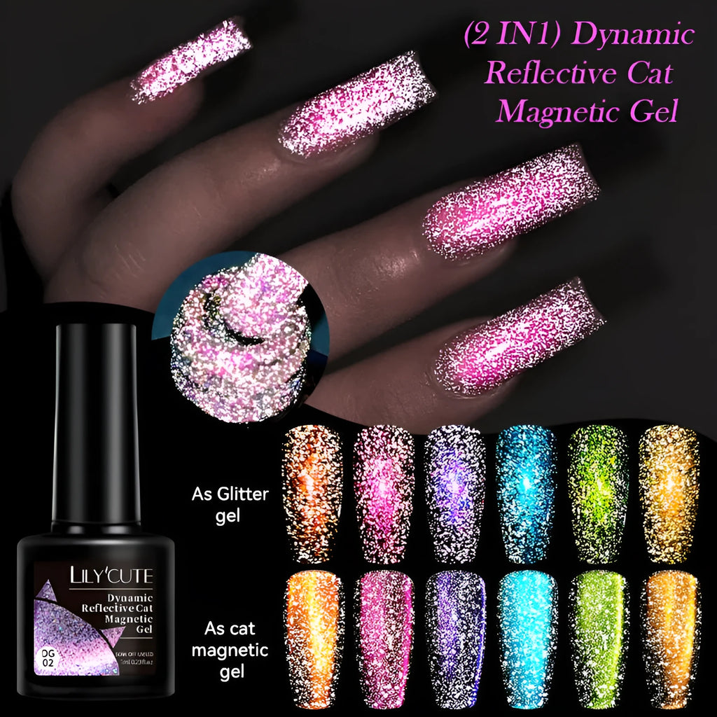 Diamond In The Debris Cat Eye Series UV Nail Polish Gel bottle showing glitter and diamond particles, with nail glue.