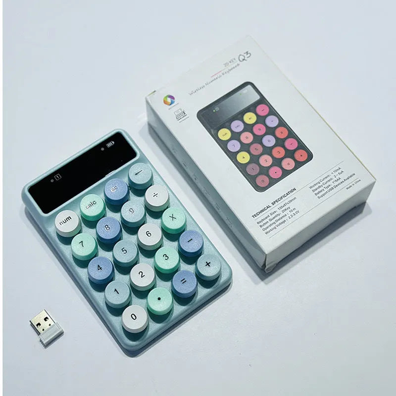 Mini portable wireless keyboard showing macaron colour options on ABS plastic construction