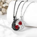 Two-colour couple clavicle necklace with diamond love pendant and snake bone chain in zinc alloy, one pair.