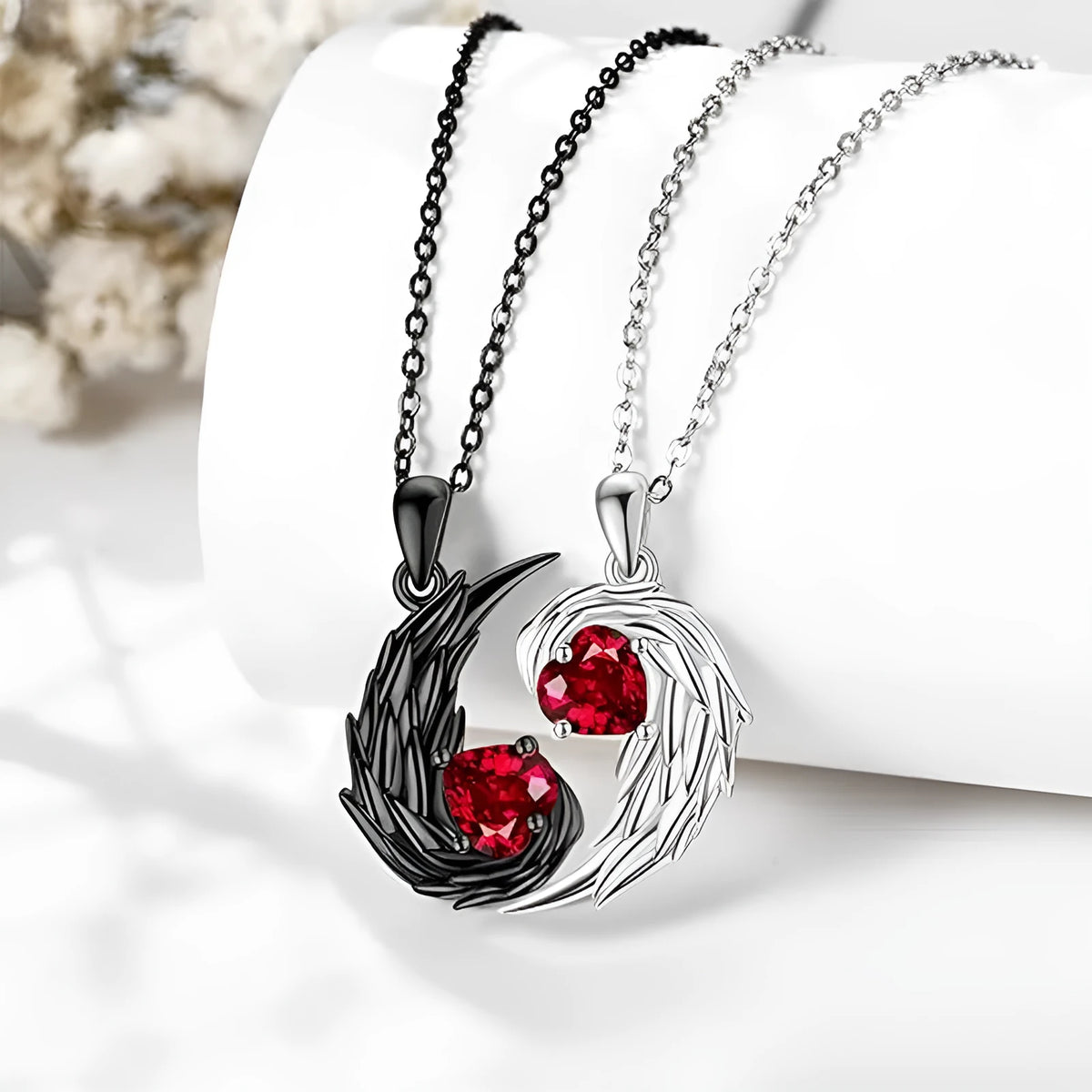 Two-colour couple clavicle necklace with diamond love pendant and snake bone chain in zinc alloy, one pair.