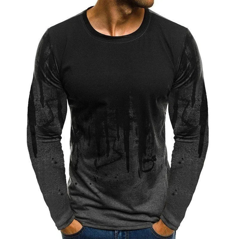 Men's grey long sleeve sports T-shirt with digital print on front