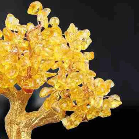 Citrine small water turtle money tree Feng Shui ornament with resin construction