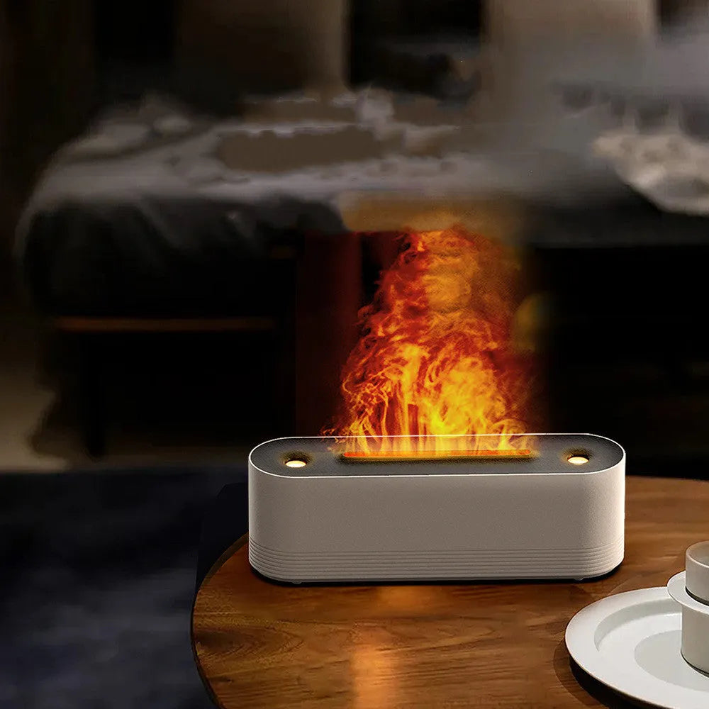 Black flame air humidifier and aroma diffuser with LED lights and water tank