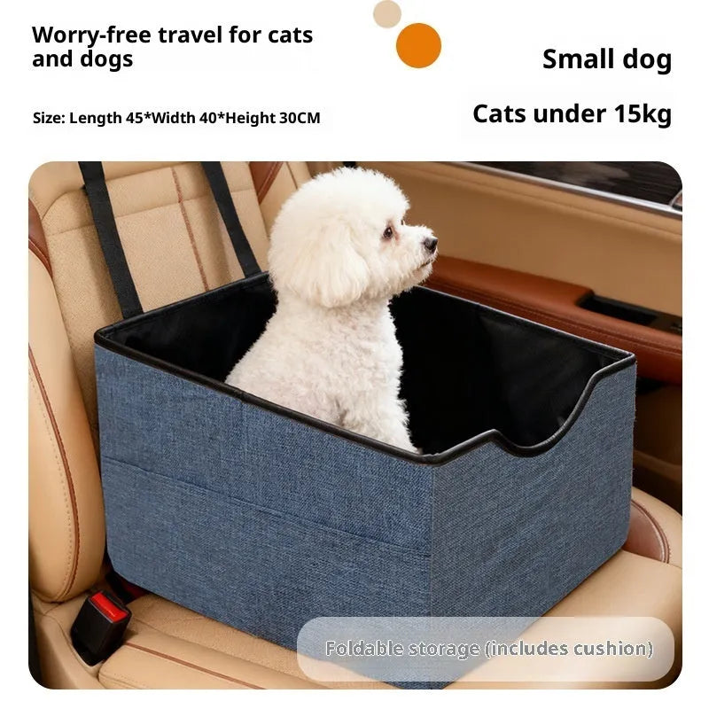 Four-season portable long-distance pet car nest in Oxford fabric for cats, available in Gray Khaki Blue Cyan