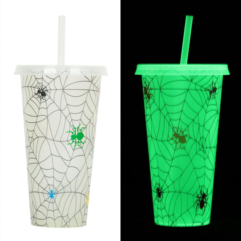 720ml Halloween plastic sippy cup with luminous straw in assorted colours