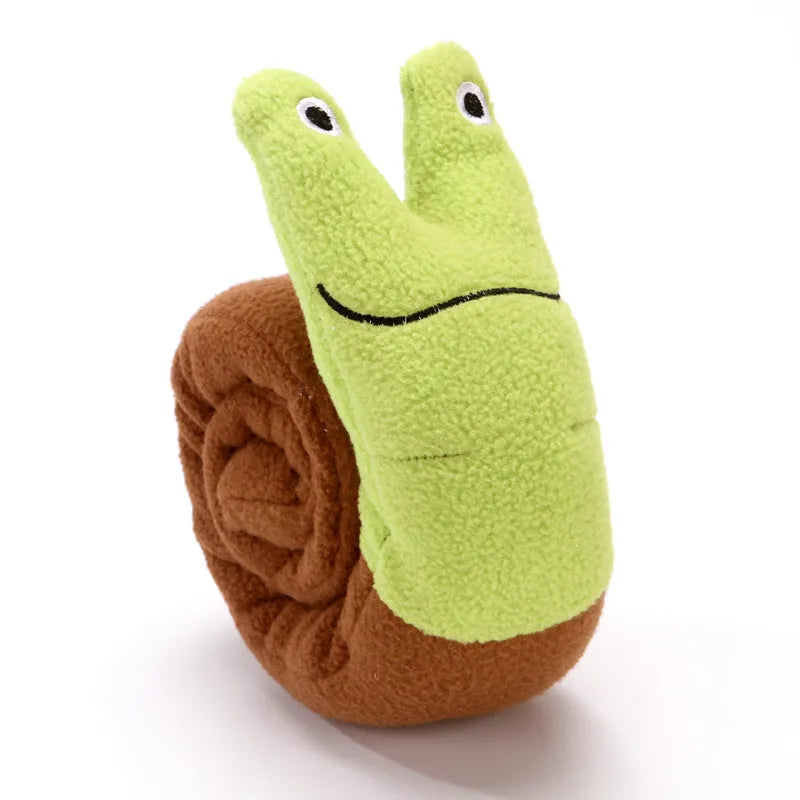 Dog puzzle toy with squeakers and snuffle design for foraging training in frog snail snake options