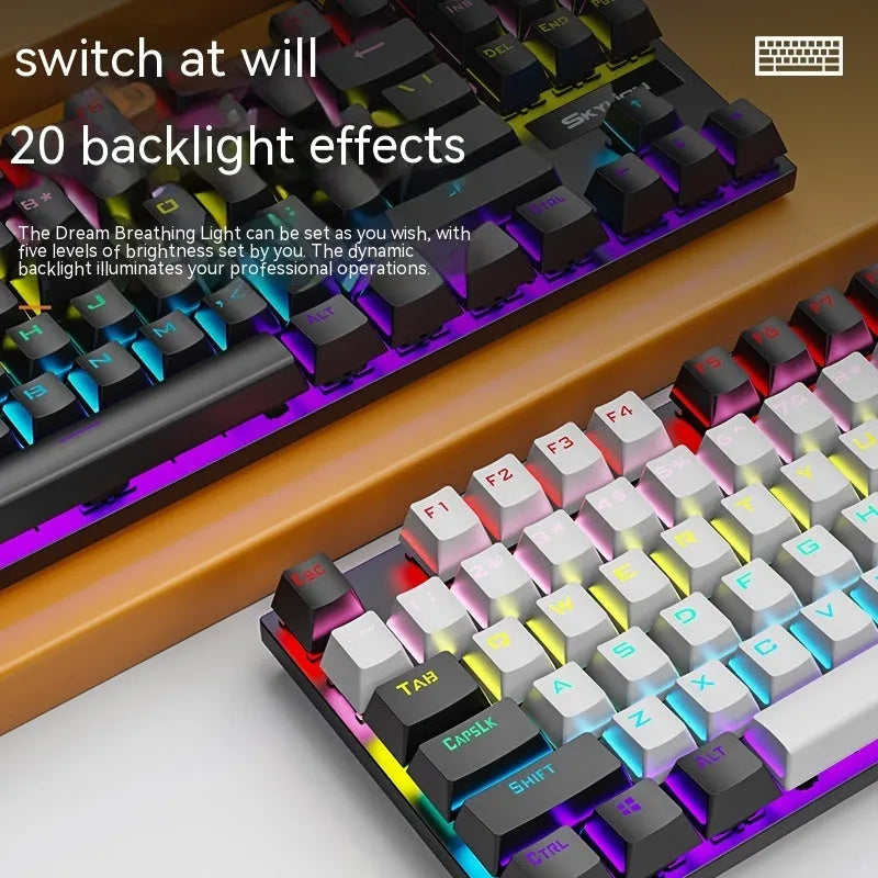 K87 mechanical wired keyboard with metal frame, 1.4m cable, shown in selected colour with Green or Red switches.