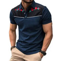 Men's short sleeve mesh polo shirt with zipper decorations in picture colour, laid flat.