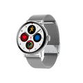 Bluetooth smart bracelet showing touchscreen display with heart rate reading and magnetic charger