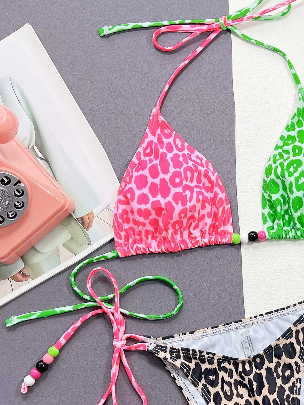 Women's leopard print bikini swimsuit two-piece set with bra and panties