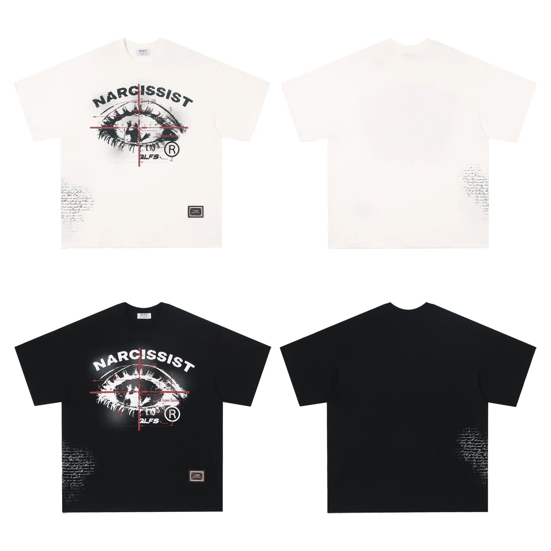 White and black retro hip hop cotton T-shirt with letter pattern, short sleeves
