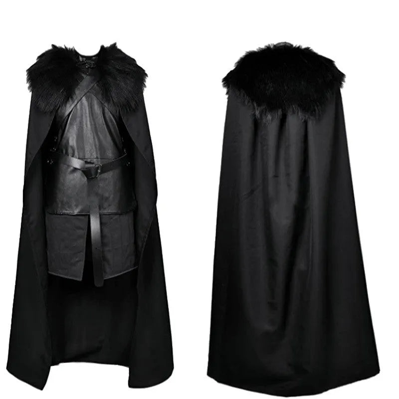 Men's black cotton and leather magic cosplay suit, Asian sizes S to 3XL, glovesless style