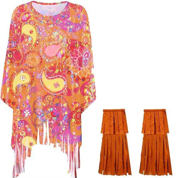 Colourful tie dye cloak costume with bell sleeves for Halloween fancy dress