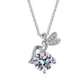 1 karat moissanite 925 sterling silver cartoon character pendant necklace with cross chain on white background