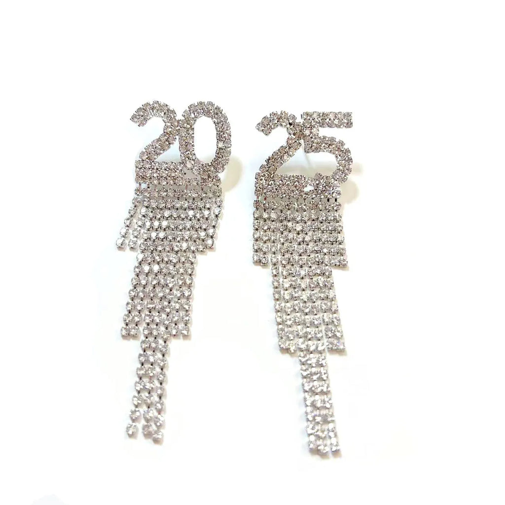 Digital rhinestone letter earrings in copper pendant style for women, available in gold, white K, and black