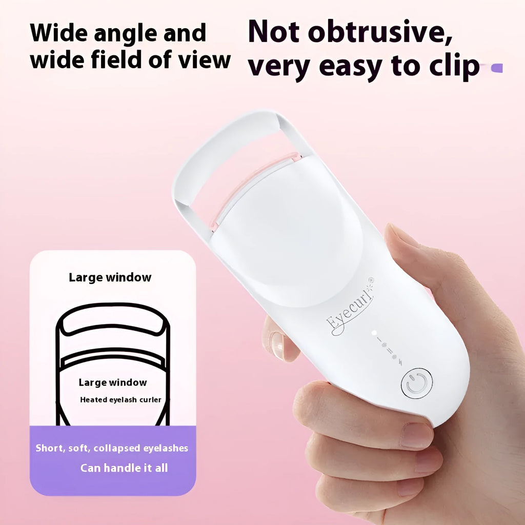 Electric USB-powered eyelash curler in cream white, maca pink, or vanilla apricot colour on a plain background