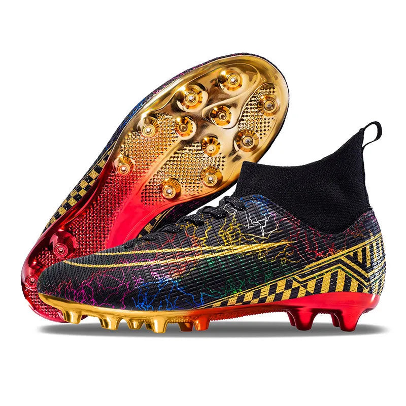 High-top football training shoes with PVC sole in white, black and mandarin duck colours