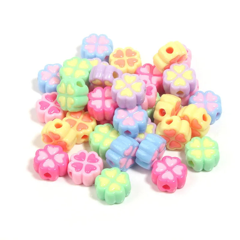 15mm frosted acrylic clover beads in multiple colours for jewellery making