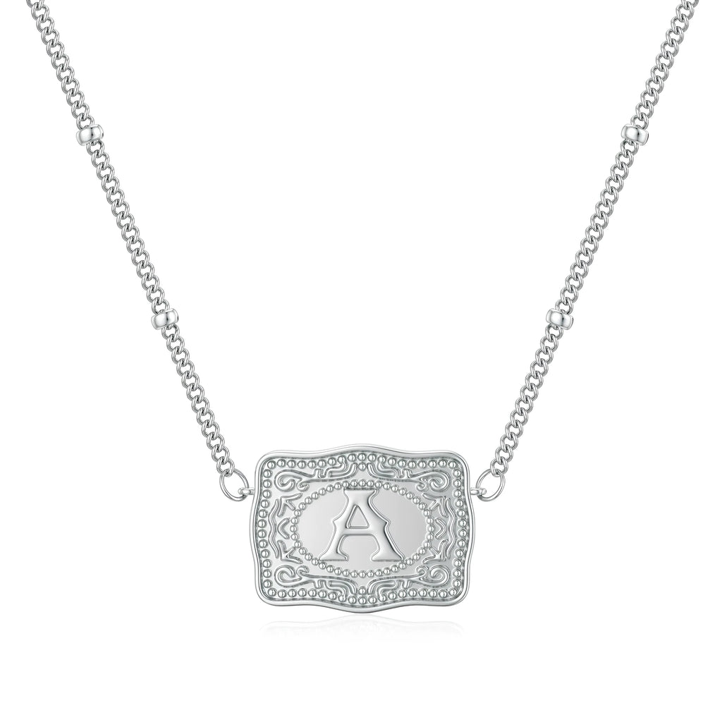 Copper initial letter necklace with electroplated finish in gold or white k gold colour options