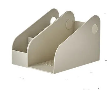 Plastic desktop storage box with two-layer grid organisation in ivory white colour