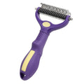 Purple double-sided pet grooming comb for detangling knots and brushing dog and cat fur