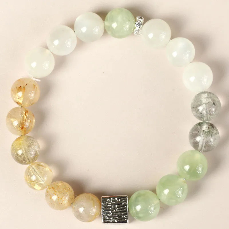 10mm geometric crystal couple bracelet in khaki with Chinese-inspired styling