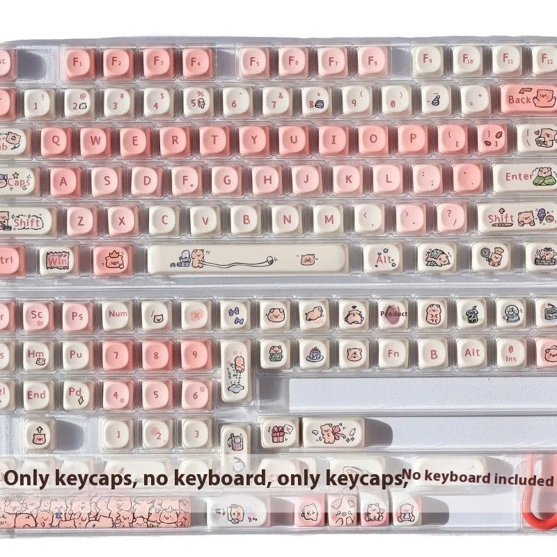 Close-up of a pink pig character artisan key cap for mechanical keyboards with five-sided sublimation printing.