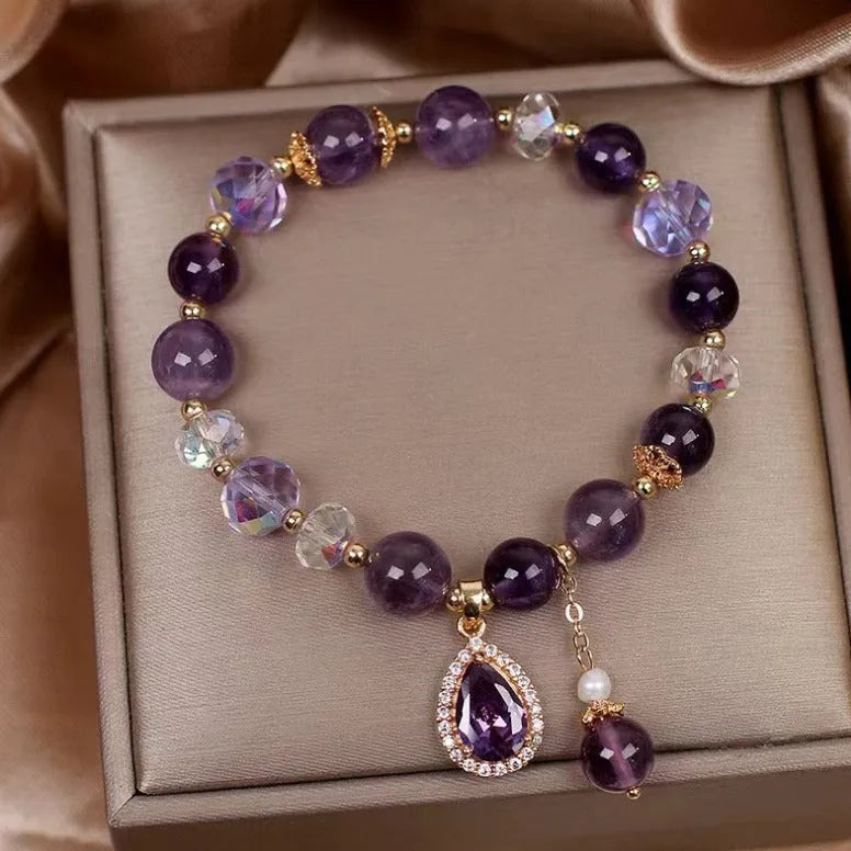 Purple amethyst bracelet for women with micro inlay crystal setting