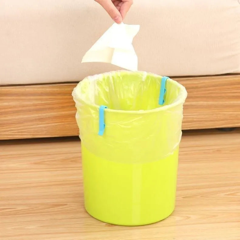 A white PP plastic garbage bag fixing clip designed to secure bin liners to rubbish cans.