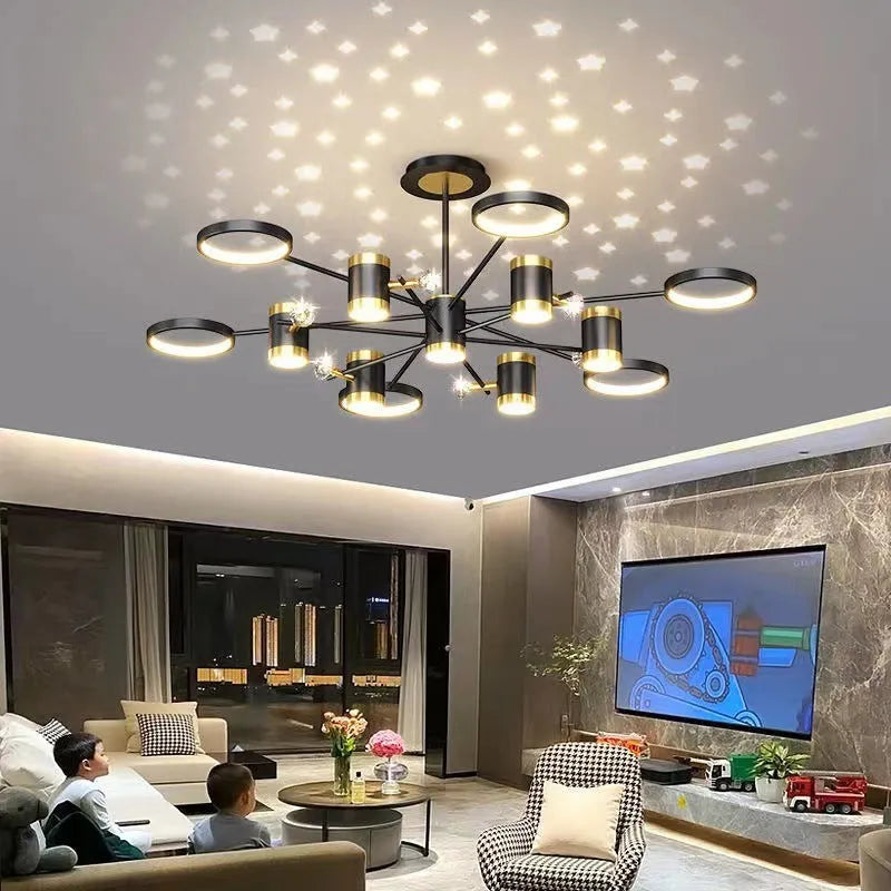 Black iron pendant lamp chandelier with 13 heads and remote control
