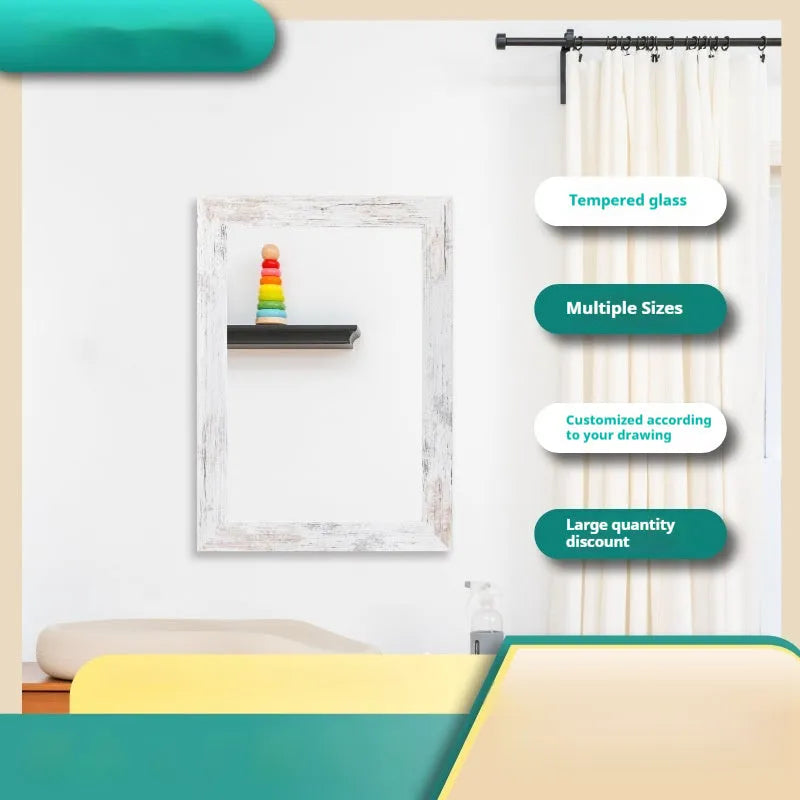 Wall-mounted retro Chinese style bathroom mirror with MDF frame in little white colour