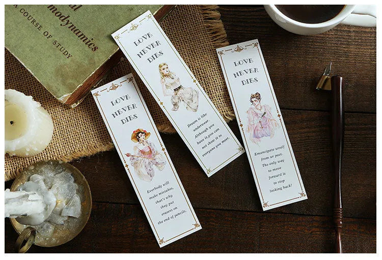 Paper bookmark set with creative art designs – 40×150mm, 350g white cardboard, pack of 30