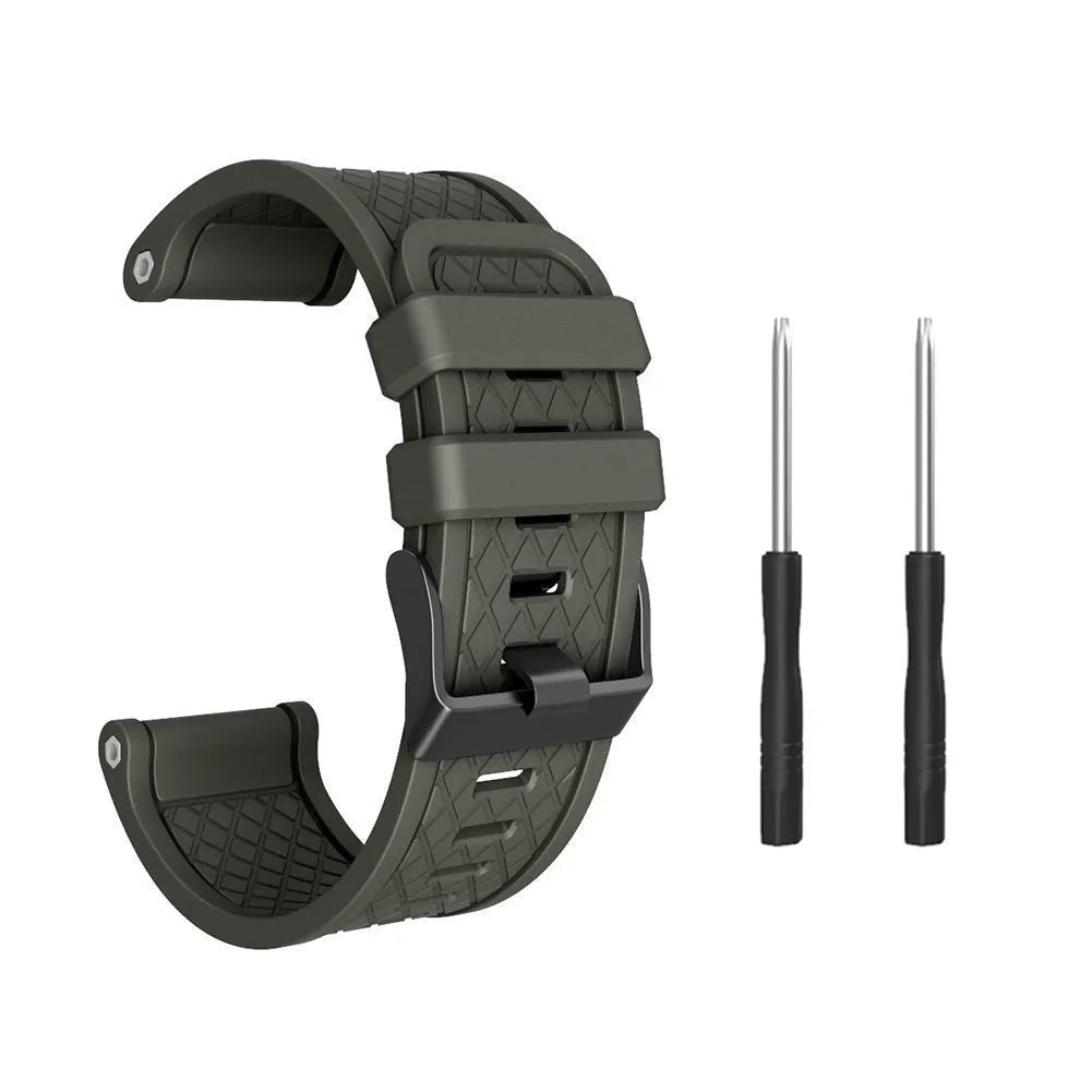 Black silicone watch strap with stainless steel clasp for Jiaming watches, 26mm width sports style