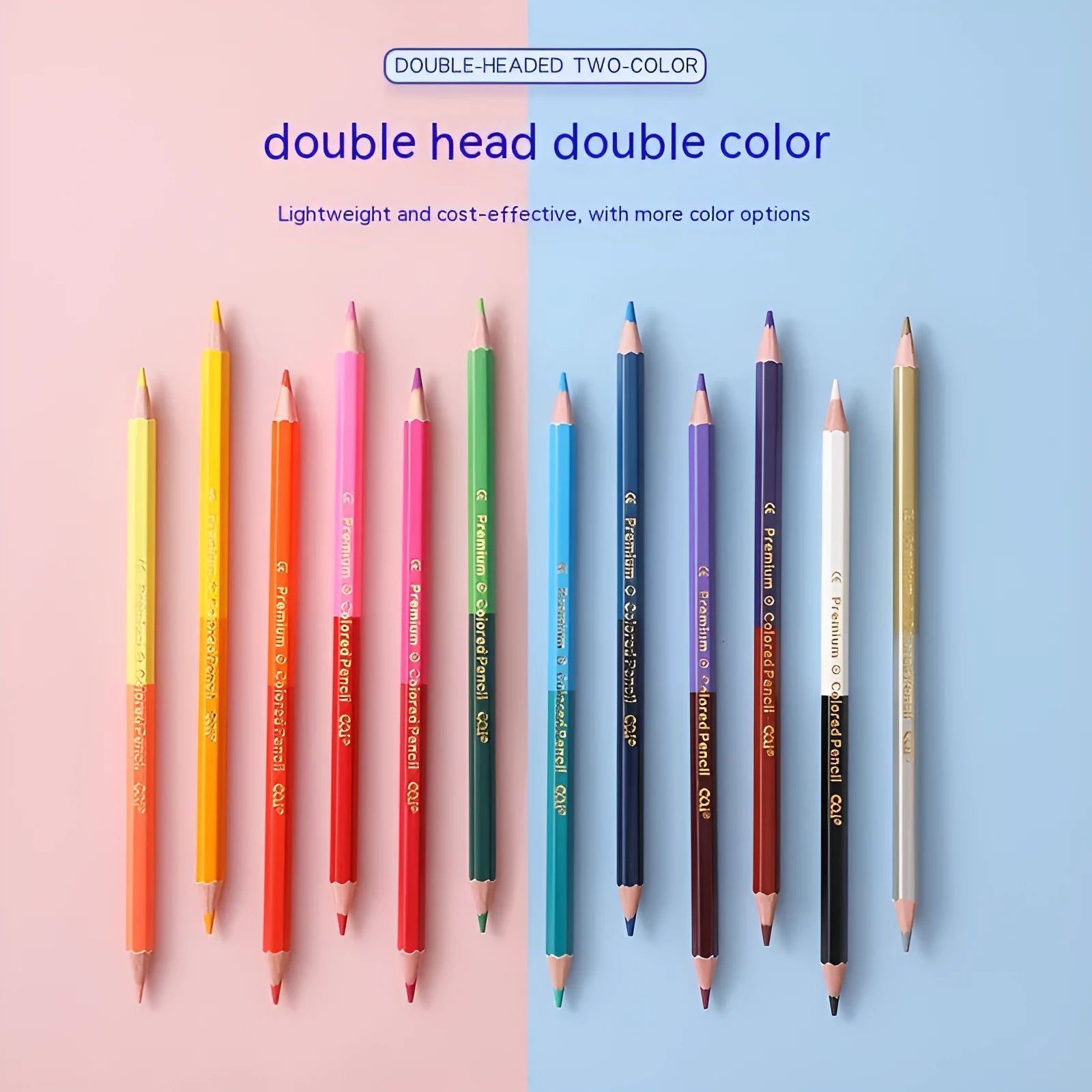 Wooden colour pencil set with double head brush tips in 12 or 24 colour options