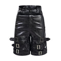 Men's black PU leather cropped shorts with medium low waist design