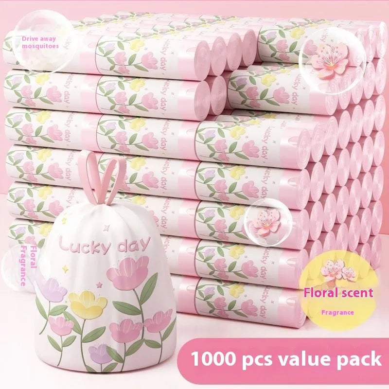 Pink drawstring garbage bags with argy wormwood mosquito repellent, size 44cm by 48cm