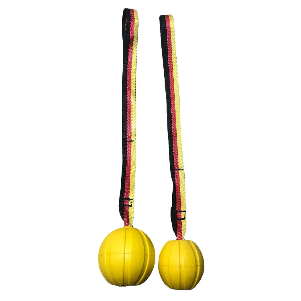 Floating EVA dog training ball with attached string in camouflage or yellow colour options