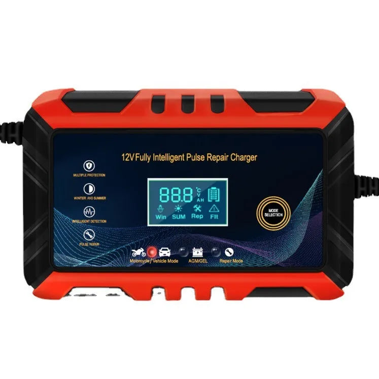 12V 6A automobile battery charger with US plug in red, part of RX-04 series
