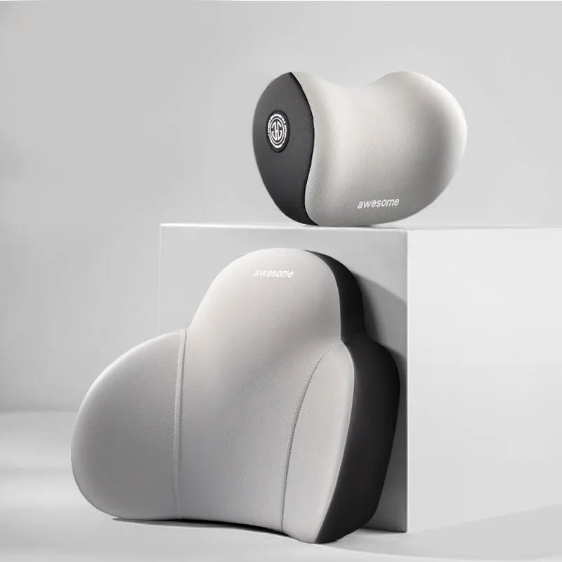 High-grade automotive headrest lumbar support pillow with memory foam filler and cotton cover in aircraft upgrade colour for car seat use