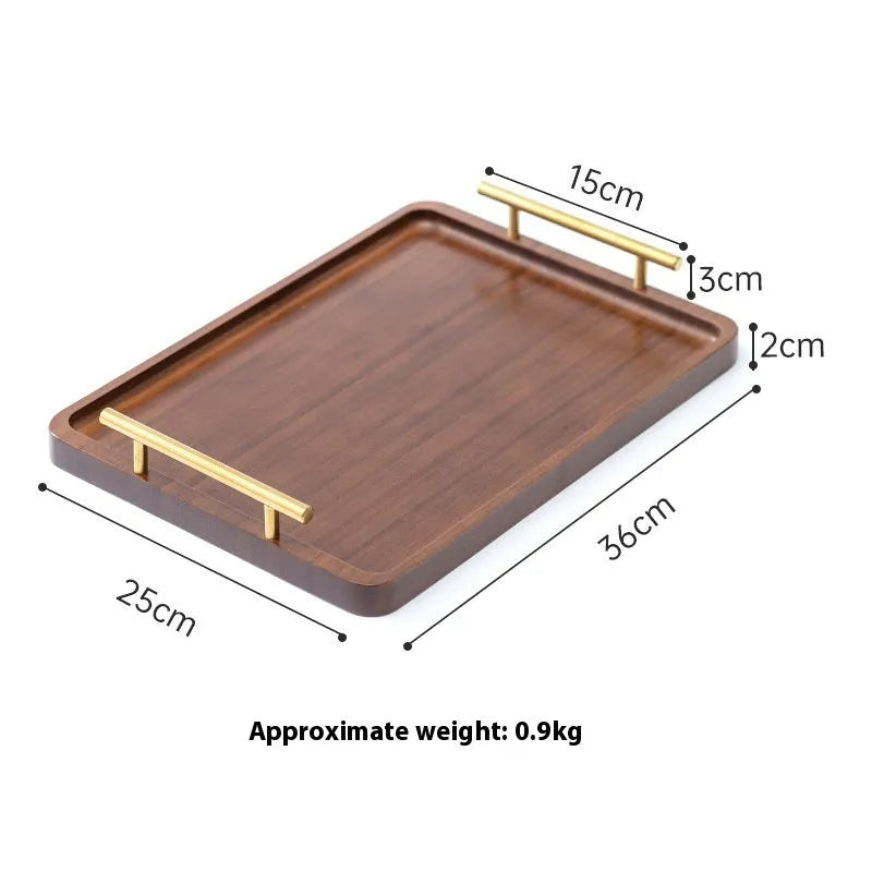 Square bamboo barbecue plate tray with brown handle in solid colour