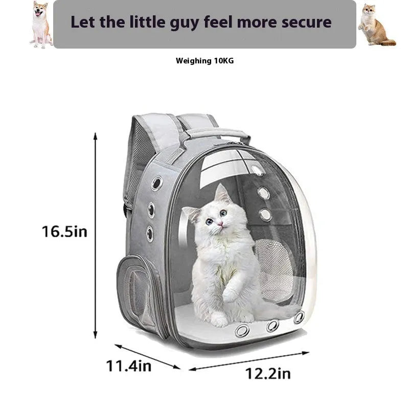 Portable transparent cat backpack in solid grey colour, Oxford material, 20L capacity for pet travel