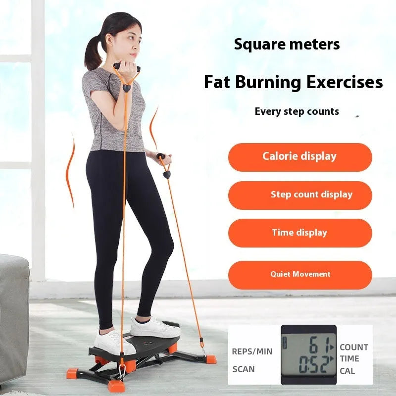 JS101A black mini fitness skiing machine with elastic hand straps, compact home exercise equipment