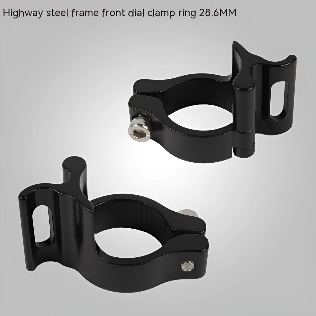 Black aluminium alloy vehicle clamp ring with a 28.6mm diameter for frame installation