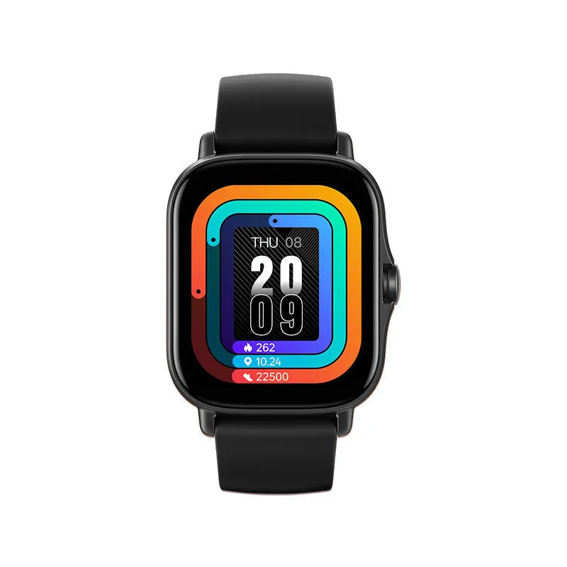 GT20 black and gold smartwatch with alloy case and silicone strap on wrist, showing touch screen interface.