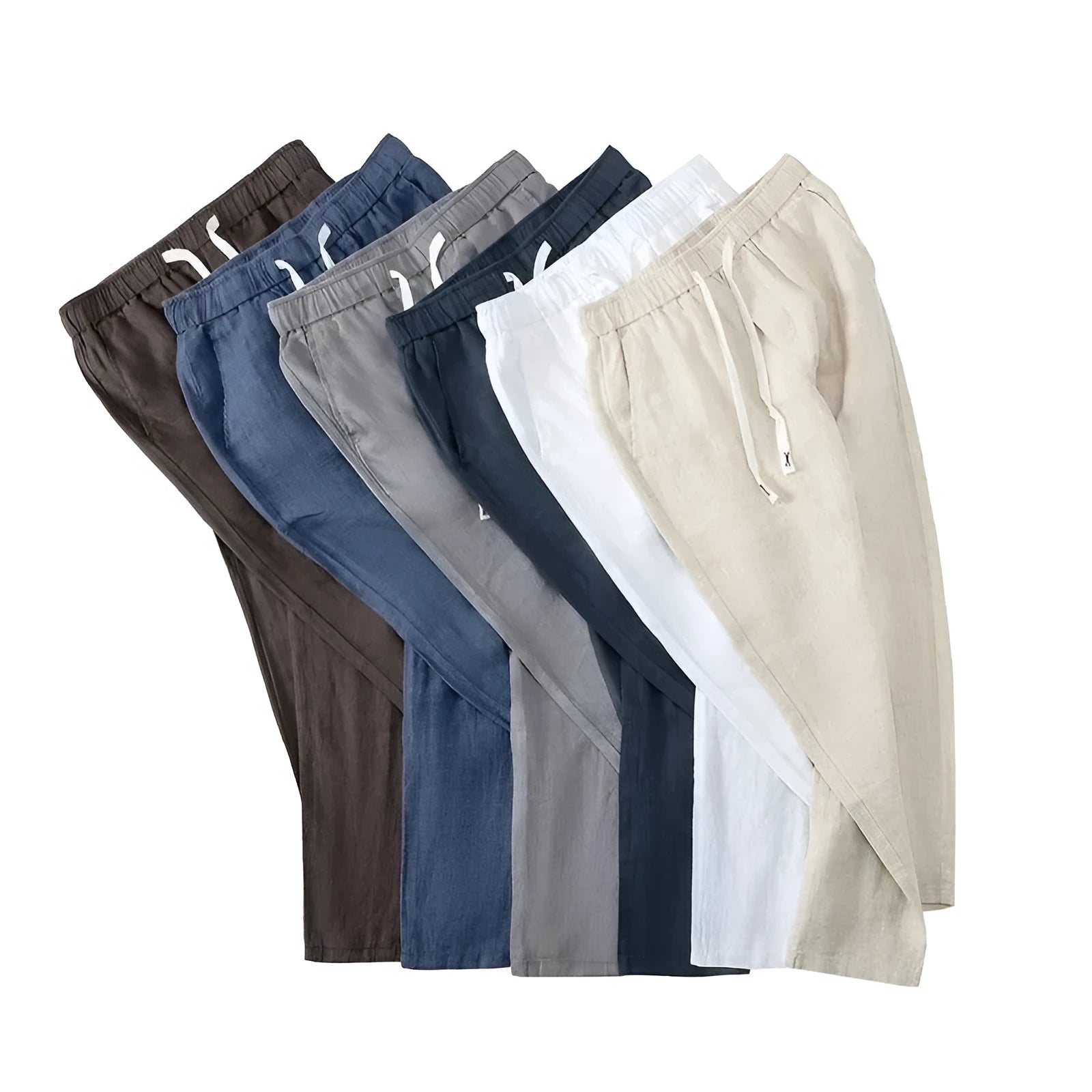 Pure linen Chinese style elastic waist trousers in straight leg cut available in multiple colours