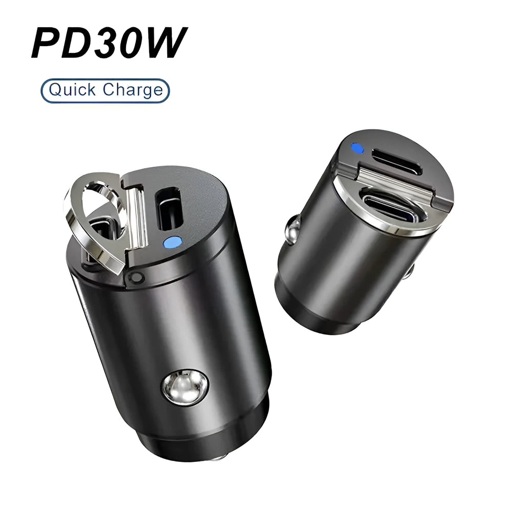 30W car cigarette lighter charger in zinc alloy with PD and QC fast charging support